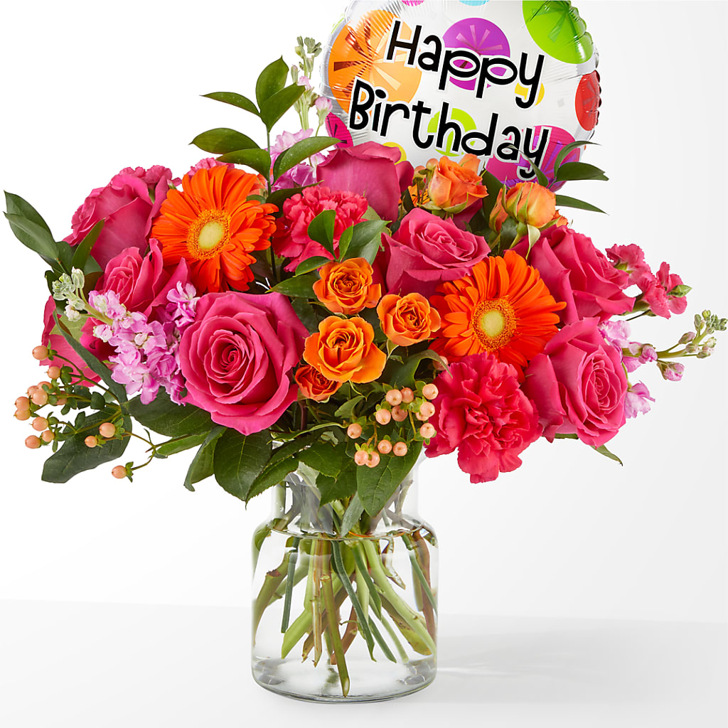 Fiesta Bouquet with Birthday Balloon – WILL & DEE'S FLORIST, Florence AL