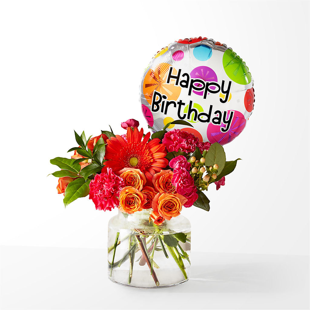 Fiesta Bouquet with Birthday Balloon – WILL & DEE'S FLORIST, Florence AL