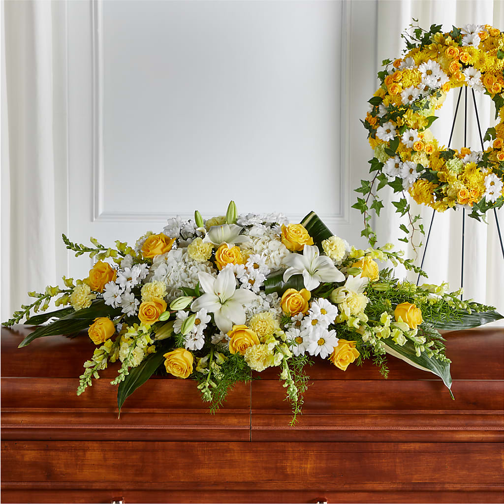 Golden Harmony Casket Spray – WILL & DEE'S FLORIST, Florence AL