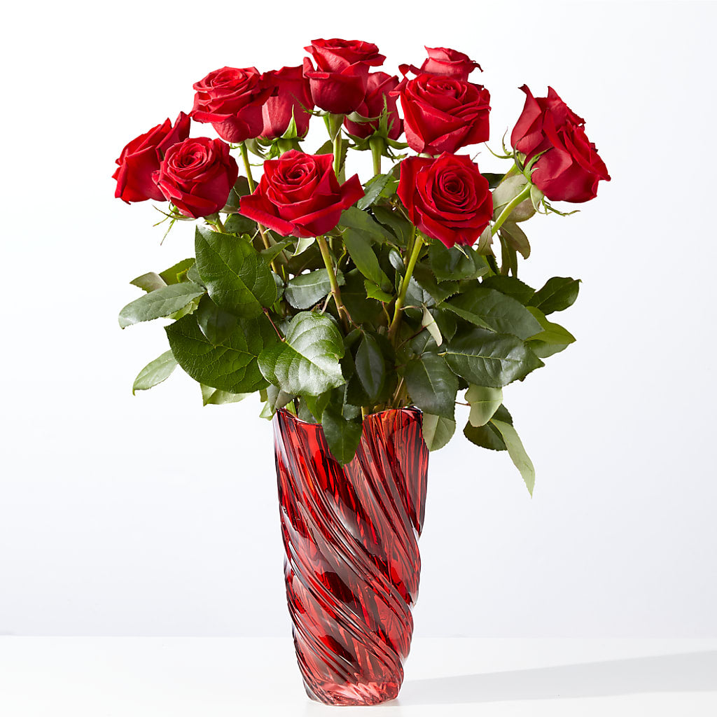 Classic Love Red Rose Bouquet with Luxe Swirl Vase – WILL & DEE'S FLORIST, Florence AL