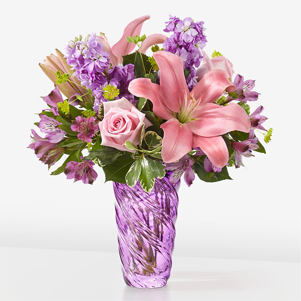 Precious Petals Bouquet with Luxe Swirl Vase – WILL & DEE'S FLORIST, Florence AL